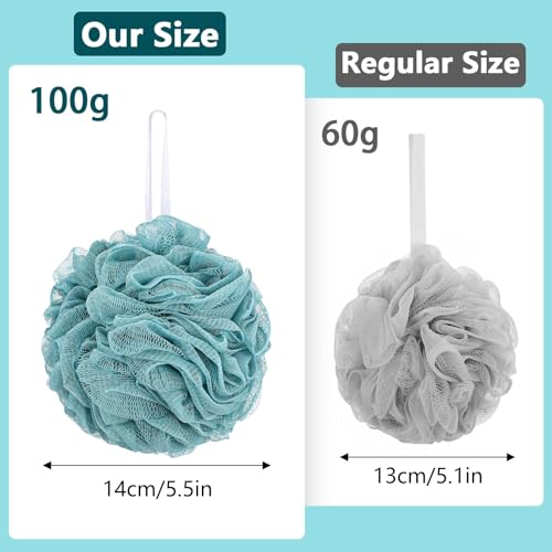 6 Pack Bath Sponge, 100g/pc XXL Large Mesh Pouf Shower Loofah Exfoliating Body Scrubber Shower Scrunchies
