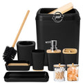 XLHOMO Bathroom Set Black Bathroom Trash Can, 9 Piece Bathroom Decor Toothbrush Holder, Cup, Lotion Dispenser, Tray, Soap Dish, Toilet Brush, Qtip Holder - size: Bath Set, style: Black