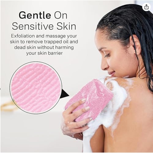 Yiclick Exfoliating Washcloth Towel- Exfoliating Body Scrubber Exfoliator, Back Scrubber for Shower Bath, Exfoliate Rags Wash Cloths, Loofah Lufa Sponge, Body Scrub & Exfoliation Women Men - color: Pink