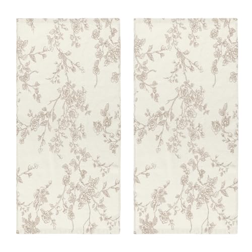 Brown and Cream Floral Hand Towels 14.4x28.3 Inch Set of 2 | Chinoiserie，Polyester Cotton，Breathable，for Holiday Bathroom Kitchen Hotel Gym Spa Decor - color: A Floral
