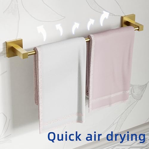 RUACQ 3 Pieces Bathroom Hardware Set, SUS 304 Stainless Steel Toilet Paper Holder, Towel Ring, 18-inch Towel Bar Set, Wall Mounted, Heavy Duty (Brushed Gold) - color: Brushed Gold, size: 3pcs
