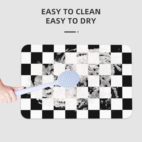 Black and White Checkered Print Bath Mat Rugs 15.7x23.6 in, Checkerboard Diatomaceous Earth Bathroom Rug Rubber Non-Slip Bathroom Mat for Bathroom Kitchen Floor, Tub and Shower Sink - color: Checkered #02