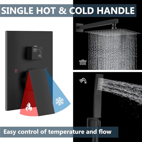 Aolemi Shower Faucet Set Rain Shower System with Handheld Spray Bathroom Shower Combo Rough-in Valve and Shower Trim Kit Included Matte Black 16 Inch Wall Mount Shower Head - color: Matte Black, size: 16 Inch Wall Mount Shower Head