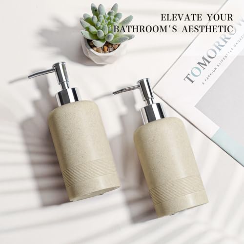 YMXYJM 2pcs/Set Hand Soap Dispenser Sets - 10.8oz Refillable Resin Liquid Soap Dispensers with Rust-Proof Pump for Bathroom Countertop or Kitchen, Beige - color: Beige