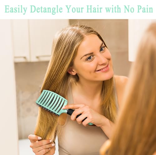 KTKUDY Detangling Brush Boar Bristles HairBrush Make Hair Shiny & Healthier Curved and Vented Detangler Brush for Women Men Kids Wet and Dry Hair (Turquoise) - color: Turquoise