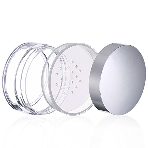 Hotop 3 Pieces 50ml Empty Loose Powder Containers Travel Face Makeup Case Kit Refillable Portable Dusting Jars with Sifter and Lids for Blush Setting Powder Face Makeup (Plastic,Silver Lid)