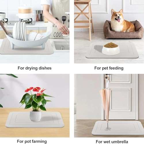 2 Pack Stone Bath Mat, Diatomaceous Earth Shower Mat, Non-Slip Super Absorbent Quick Drying Bathroom Kitchen Floor Mat (Ash Gray, 24x15) - color: Ash Gray Rectangle