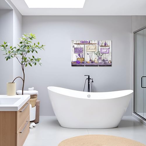 sechars Bathroom Wall Art Relax Unwind Soak Signs Canvas Prints Lavender Spa Decor, 8x16 Inches Each, Framed (Purple) - color: Purple
