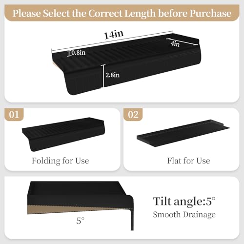 Sink Edge Protector with Suction Cup, 14" x 4", Silicone Sink Splash Guard for Kitchen & Bathroom, Protect Countertop from Scratches, Stains, for Stainless Steel Granite Quartz, Black - color: Black, size: 14" x 4"