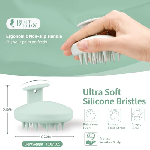 Silicone Scalp Massager Shampoo Brush, Shower Scalp Scrubber with Soft Bristles, for Hair Growth & Dandruff Treatment, Wet Dry Hair Massager for All Hair Types of Women (Light Green) - color: Light Green