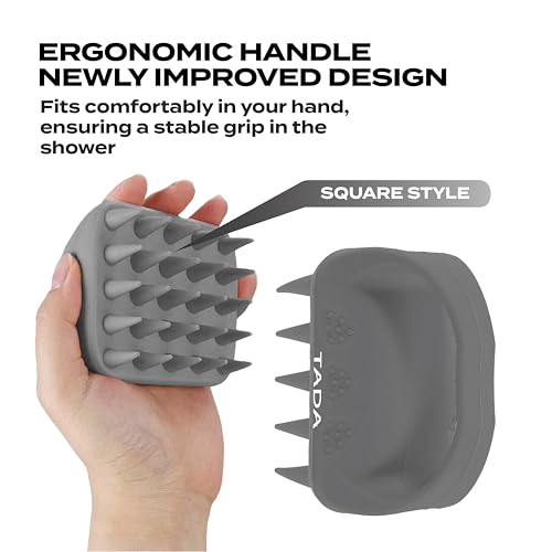 Long Bristle Large Square Silicon Shampoo Brush Head Scalp Massager Scrubber for Men and Women for Hair Growth Dandruff (Grey) - color: Grey