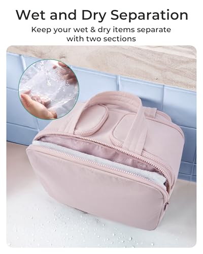 BAGSMART Travel Toiletry Bag, Crush Toiletry Bag for Women, Wide-open Puffy Toiletry Bags for Traveling, Large Travel Cosmetic Makeup Bag Organizer for Accessories,Toiletrie, Pink - color: d-Pink