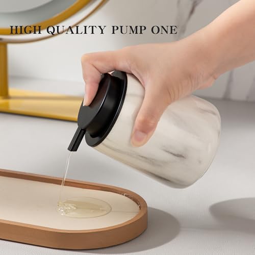 Enra Ceramic Soap Dispenser,12 oz Marble Lotion Dispenser Bathroom Liquid Refillable Hand Soap Dispenser for Bathroom Kitchen with Easy-to-Press Pump(Marble Liquid Type) - color: Marble Liquid Type