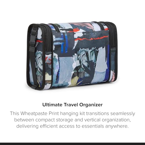 TUMI - Alpha Hanging Travel Kit - Toiletries and Cosmetics Organizer - Travel Essentials Bag with Hooks & Pockets - Wheatpaste Print - color: Blue/Black/White
