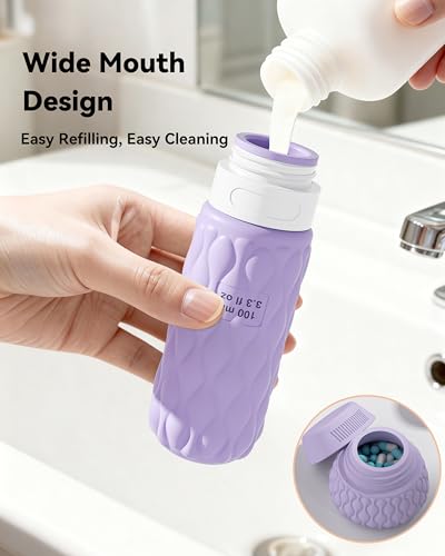 Silicone Travel Bottles for Toiletries 8 Pack Travel Size Toiletries 3.4 oz 1.7 oz, Leakproof Squeeze Travel Size Containers Refillable Cosmetic Jars Set for Shampoo, Conditioner, Creams - color: Purple-3.4oz/1.7oz