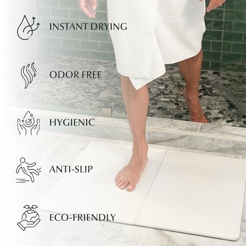 Water Stone Quick-Drying Bath Mat, Large Off-White (30.7”x23.6”), Eco-Friendly, Non-Slip, Super Absorbent Bathroom Rug, Fast Drying Floor Mat for Shower - color: Off White - Large