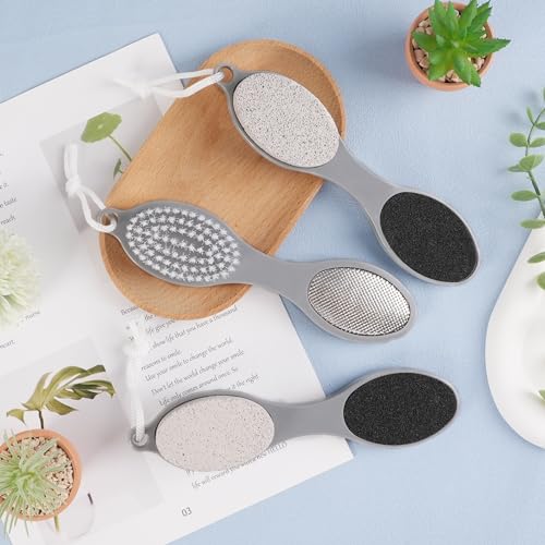 3 Pcs 4 in 1 Foot Brush for Use in Shower with Pumice Stone, Foot Rasp and Sandpaper, Foot Scrubber Brush for Feet, Dead Skin Remover for Foot Care - style: 3 Gray Foot Brush