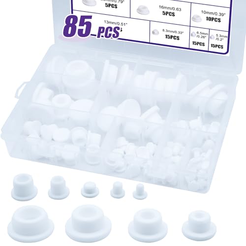 85PCS Silicone Stoppers White Hole Plugs Assortment Kit Rubber Plugs for Round Holes, Flexible Rubber Stoppers Waterproof Tube Plugs T-Type, Used for Sealing Plugs Bathtub Jet Covers - color: White, size: 9 Size(1/5"~1")