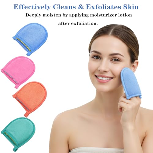 4 PCS Exfoliating Gloves, Exfoliating Facial Scrubber Mitt Facial Scrub Mitts Deep Exfoliatings Gloves for Face and Body Mitt Cleaning Mitten, Deep Face Cleaning Polishing Glove for Women Bath Shower