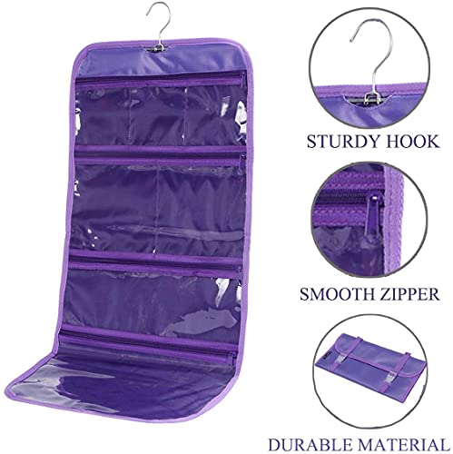 Foldable Clear Hanging Travel Toiletry Bag Cosmetic Organiser Storage - color: Purple