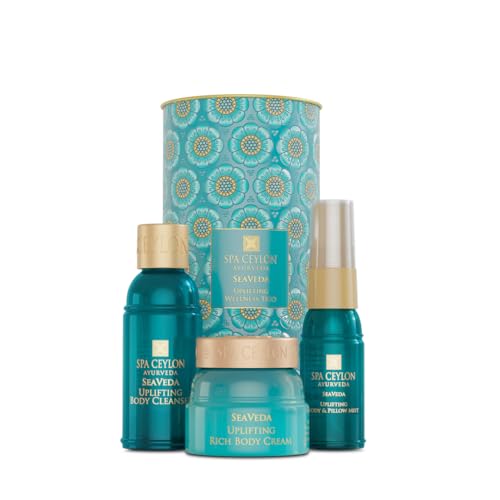 SPA CEYLON SeaVeda Uplifting Wellness Trio – Pampering Kit with Natural Ingredients, Ayurvedic Gift Set with Shower Gel, Body Cream & Pillow Mist, 3-Piece Set, Pamper set (150 g, Spearmint)