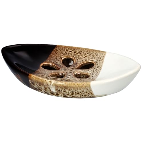 Ceramic Soap Dish with Self Draining Tray for Bar Soap, Bathroom, Kitchen (Brown No.2) - color: Brown No.2