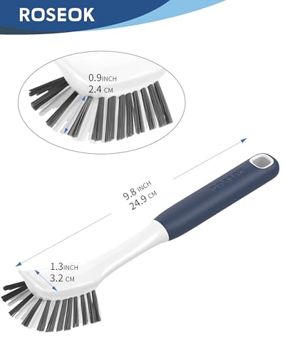 ROSEOK Dish Brush, Dish Scrubber, Nylon Bristles with Built-in Scraper | For Cleaning Dishes, Pots, Non-Stick Pans and Sinks, Navy Blue, 2 Pack - color: Navy Blue