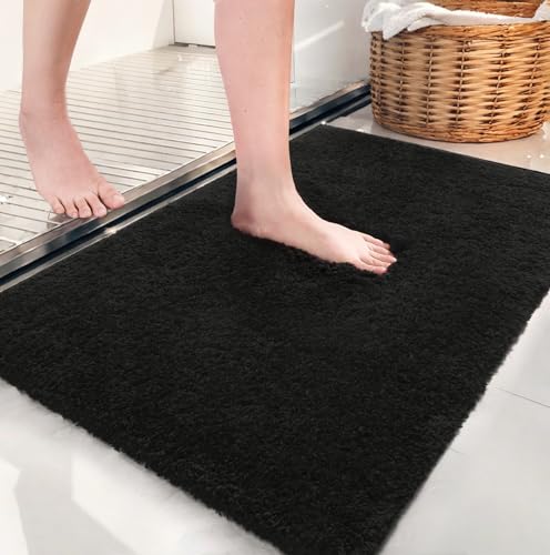 AROGAN Luxury Non Slip Bathroom Rug, Thick Soft and Absorbent Microfiber Bath Mat, Rubber Backing Quick Dry Rugs Carpets, Machine Washable Plush Mats for Shower Floor, Bathroom, 24x17 Inch Black - color: Black, size: 1'5" X 2' (24" X 17")