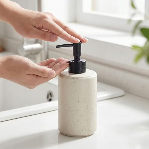 Ceramic Soap Dispenser, 14oz Rustic Dish Hand Soap Dispenser for Bathroom & Kitchen, Speckled Liquid Soap Pump Bottle for Shampoo, Lotion, Conditioner, Modern Farmhouse Bathroom Decor - color: Speckled-cream