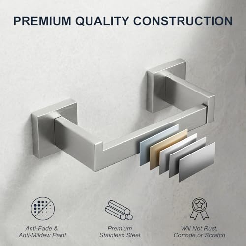 Toilet Paper Holder Wall Mount Brushed Nickel, Stainless Steel Toilet Tissue Roll Holder Bathroom Square Toilet Paper Towel Roll Holder, Double Post Pivoting Tissue Handle - color: Brushed Nickel