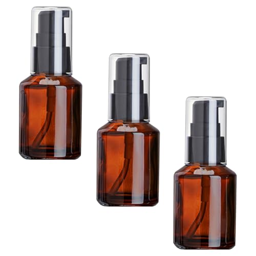 3 Pcs Amber Glass Pump Bottles, Refillable Cosmetic Dispenser Jars, Portable Travel Lotion Bottles, Sample Trial Vials for Foundation Cream Gel Toiletries (30ml/1oz) - color: Amber, size: 30ml/1oz