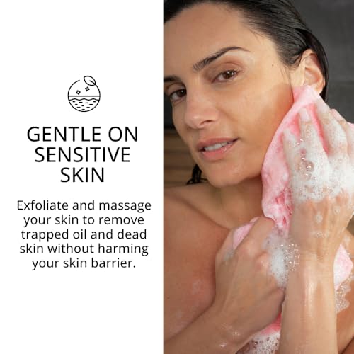Sima Brand Exfoliating Washcloth Face & Body Scrub Towel - Japanese Exfoliating Towel with Hexagon Fibers, Body Scrubber with 2 Sides for Scrubbing & Washing, Extra Long Body Towels (Pink) - color: Pink