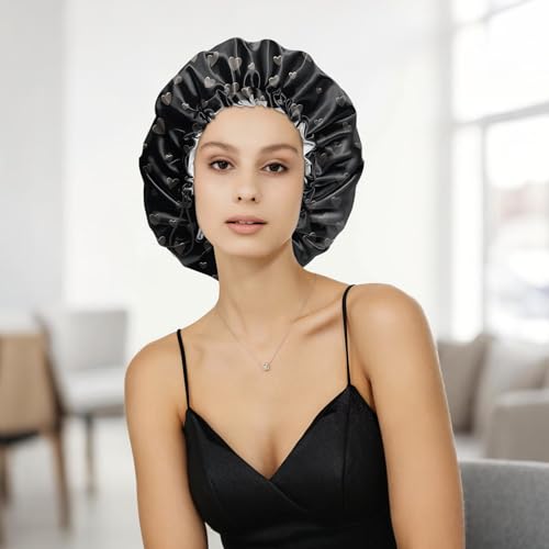 Shower Cap Adjustable Waterproof Double Layer Elastic Reusable Hair Bath Cap Cute Aesthetic for Women Girls-Hearts - color: R11-Hearts