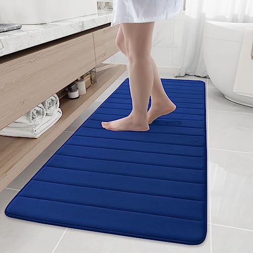Buganda Memory Foam Bath Mat, 70" x 24", Ultra Soft and Non-Slip Bathroom Rugs, Water Absorbent and Machine Washable Bath Rug Runner for Bathroom, Shower, and Tub, Navy Blue - color: Navy Blue, size: 70" X 24"