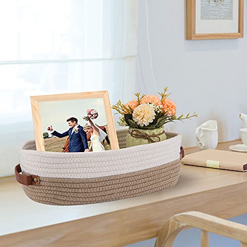Cotton Rope Bathroom Decor Basket,Toilet Paper Holder Basket,Farmhouse Home Decor Organizing Baskets 13"x5.9"x4" Brown Stitching White - color: Brown Stitching White