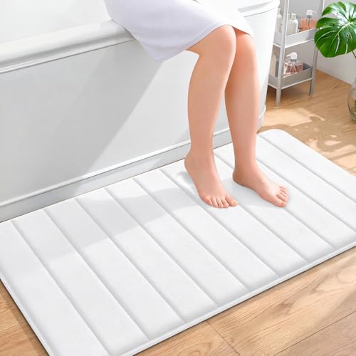 OLANLY Memory Foam Bath Mat 44x24, Super Soft Absorbent Bathroom Rugs, Quick Dry, Machine Washable Shower Floor Rugs, Bathmat Carpet, Bathroom Home Decor Accessories, White - color: White, size: 44" X 24"