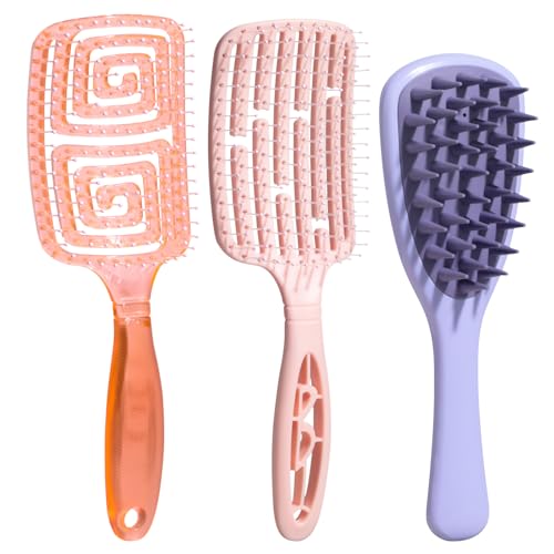 3 PCS Hair Comb Set Beauty Hairbrush Wet and Dry, Silicone Scalp Scrubber Wet Hair Brush Shower Detangler For Women, Men