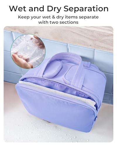 BAGSMART Travel Toiletry Bag, Crush Toiletry Bag for Women, Wide-open Puffy Toiletry Bags for Traveling, Large Travel Cosmetic Makeup Bag Organizer for Accessories,Toiletrie, Purple - color: d-Light Purple