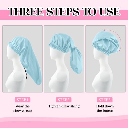 2 Pcs Large Shower Cap for Braids, Extra Long Shower Cap for Women Long Hair & Locs, Waterproof Hair Bonnets for Dreadlocks Drawstring Bath Caps for Women & Men (Pink, Light Blue) - color: Pink, Light Blue