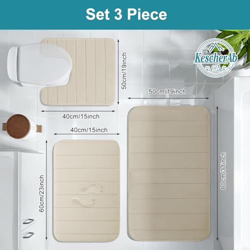 Bathroom Rugs Sets 3 Pieces Thicker Memory Foam Bath Mat with Non Slip Backing, Machine Wash, Dries Quickly, Ultra Soft Beige Bath Carpet with Toilet Rug for Bathroom,Kitchen,Tub - color: Beige, size: 31" X 19" + 23" X 15" + U19" X 15"