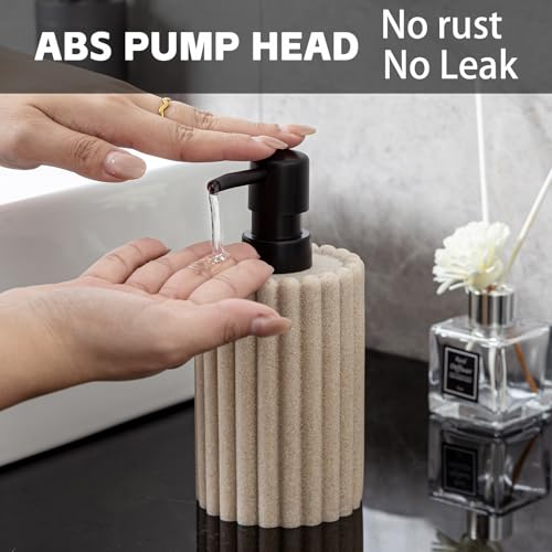 Soap Dispensers 350mL 11.84 OZ, 2 PCS Luxurious Hand Dish Lotion Shampoo Soap Dispenser Jar, Natural Stone Look Soap Pump Bottles for Kitchen Bathroom Countertop (Beige) - color: Beige