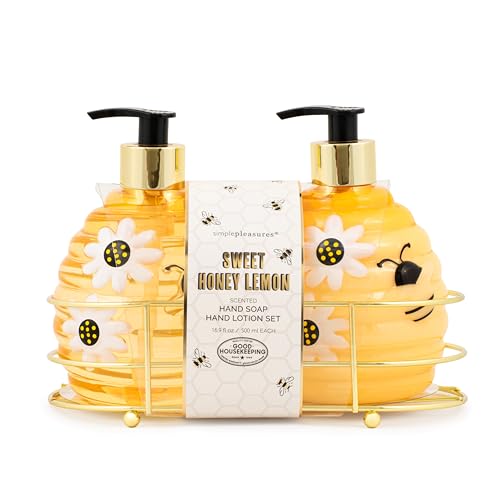 SIMPLE PLEASURES Beehive Honey Lemon Hand Soap Dispenser, 2 Pack, 16.9oz | Refillable Bee-Shaped Pump for Kitchen and Bathroom Sinks, BPA Free, Honey Bee Decor, Good Housekeeping Approved - color: Beehive Caddy