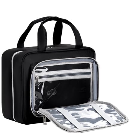 Travel Hanging Toiletry Bag for Women - Waterproof Cosmetic Organizer with Clear Window, Lightweight Bathroom Bags for Essentials, Makeup, Shampoo, Toiletries Black,Large - color: Black, size: L (11.8x9x4inch)