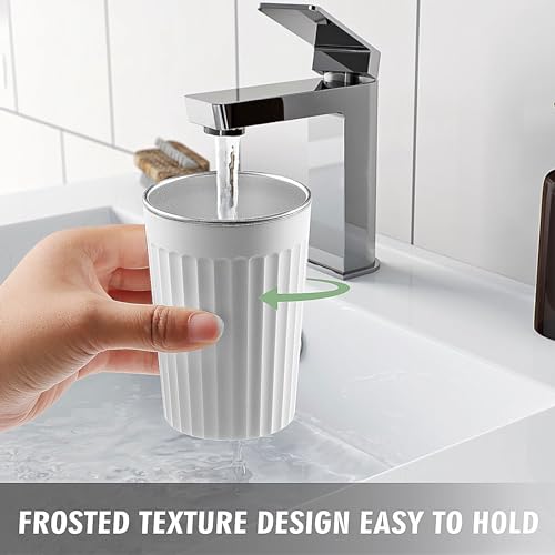 Toothbrush Cup for Bathroom-12oz Unbreakable Stainless Steel Bathroom Cup,Easy to Clean Toothbrush Mouthwash Cup, Reusable Bathroom Tumbler Cups for Home/School/Office(3" x 4.5") (White) - color: White