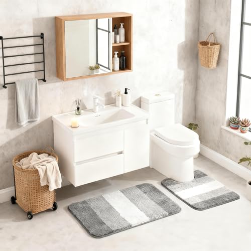 Exclusivo Mezcla Toilet Rugs U-Shaped 20x24, Gradient Grey | Extra Soft Non Slip Absorbent Microfiber Bath Rug, Machine Washable Quick Dry, Plush Shaggy Contour Bath Mat for Toilet Base