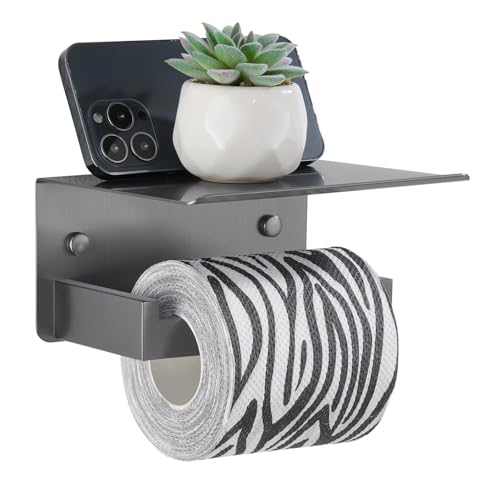 APLusee Toilet Paper Holder with Phone Shelf Gunmetal Gray, 304 Stainless Steel Rustproof Wall Mounted Heavy-Duty, Space-Saving for Modern Bathrooms - color: Gun Gray, size: Single Rod