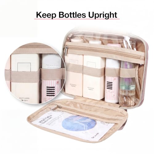 BAGSMART Toiletry Bag Hanging Travel Makeup Organizer with TSA Approved Transparent Cosmetic Bag Makeup Bag for Full Sized Toiletries(Coffee Brown) - color: Coffee Brown, size: Medium