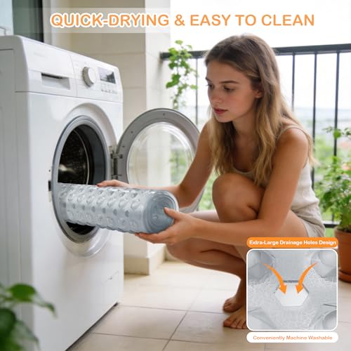 Yimobra Bath Tub Mat Non Slip, 34.5"X15.5" Long Shower Mat, Machine Washable Bathmat with Drain Holes and Suction Cups, Soft on Feet, Bathroom Essentials, Clear - color: Clear, size: 34.5 X 15.5 Inch