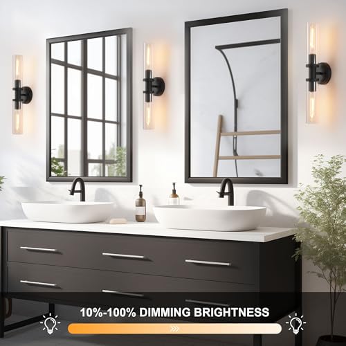 Wall Sconces Set of Two,Matte Black Bathroom Sconces Wall Lighting with Clear Glass, Modern Sconces Wall Decor Set of 2 Wall Light fixtures for Bathroom Mirror Living Room Hallway Bedroom Wall Lamp - color: matte black clear