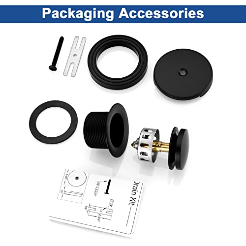 Brass Tip-Toe Tub Drain Kit with Basket Strainer and Single Hole Overflow Faceplate, Matte Black - color: Black, style: 1-hole